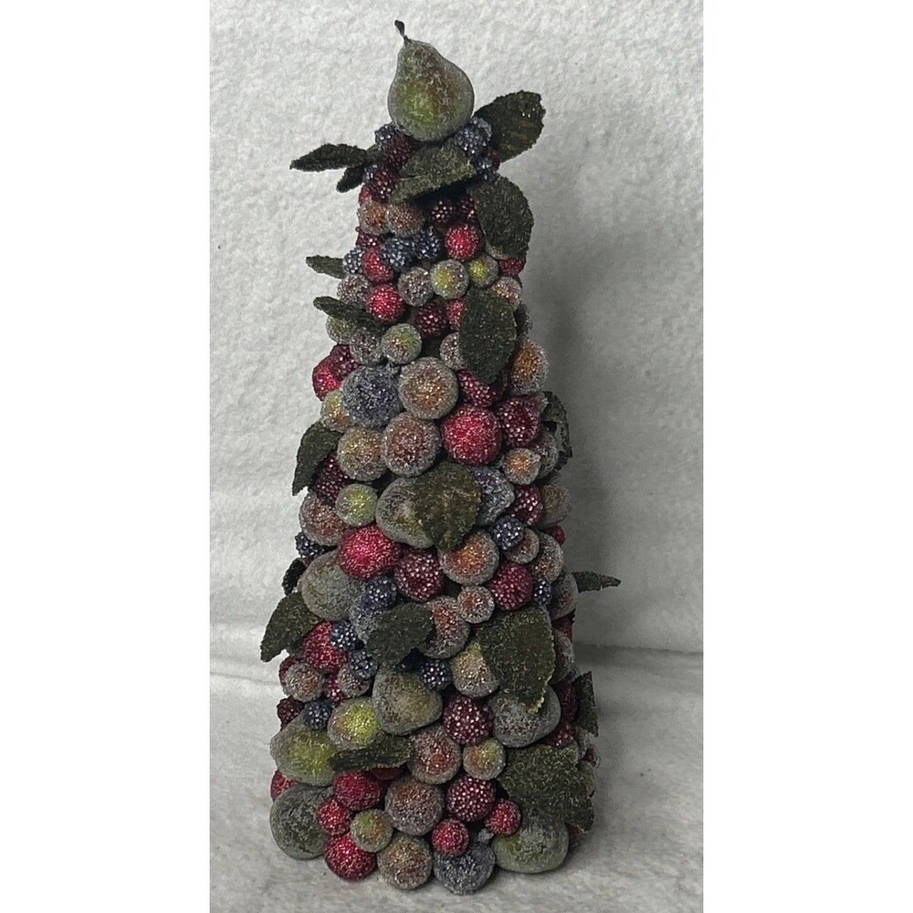 Vintage Crate And Barrel Sugared Fruit Tree Christmas Topiary Centerpiece